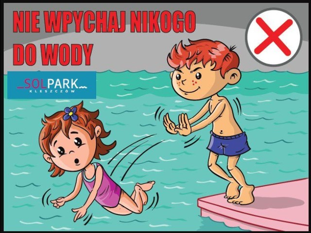 Solpark Kleszczów kolorowymi rysunkami edukuje najmłodszych jak korzystać z basenu