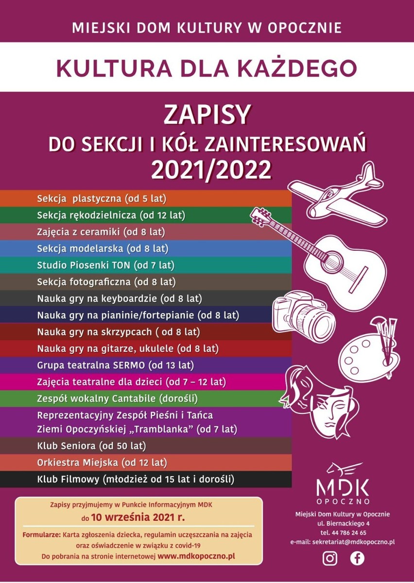 Oferta zajęć artystycznych w MDK w Opocznie. Trwają zapisy