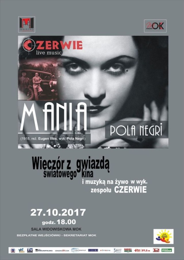 27.10.2017 godz. 18.00 sala widowiskowa – Wieczór z gwiazdą światowego kina i muzyką na żywo.

„Mania. Historia Pracownicy Fabryki papierosów” („Die Geschichte einer Mania Zigarettenarbeiterin”) (1918) Reż.: E. Illes
Czas. 85 min. „Mania Historia Pracownicy Fabryki papierosów”. Dzieło kina niemego z 1918 Roku z Pola Negri W roli głównej , opowiada o Młodej Pracownicy Fabryki papierosów Mani Walkowskiej, Która zostaje wybrana Jako modelka zrobić reklamowania Nowej Marki papierosów. U wykonującego promocyjny plakat malarza bohaterka poznaje kompozytora Hansa van den Hofa. Robotnica i muzyk zakochują SIĘ W SOBIE. Uroda modelki z Plakatu reklamowego fascynuje bogatego i wpływowego mecenasa sztuki Morellego. Zaprasza na Manie NA BAL, na którym Stara SIĘ O JEJ względy. Bohaterka opiera SIĘ JEGO staraniom, gdyż Kocha van den Hofa. Wykorzystując Swoje wpływy, zazdrosny Morelli sprawia, że nowa opera van den Hofa „Mania”, nie  zostaje przyjęta przez operę Narodowej. ABY pomoc ukochanemu, bohaterka godzi SIĘ zostać Kochanka Morellego, Który przekonuje Dyrektora Opery Do wystawienia nowego Dzieła van den Hofa. Mania spotyka ukochanego na premierze JEGO Opery, wystawionej pod zmienionym przez van den Hofa tytułem „Tarantella”.

Zaproszenia do odbioru w sekretariacie MOK.