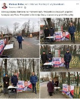 Plakat Andrzeja Dudy na ogrodzeniu cmentarza, obok wiceprezydent Katowic zbiera podpisy poparcia. Co się wydarzyło w Panewnikach?