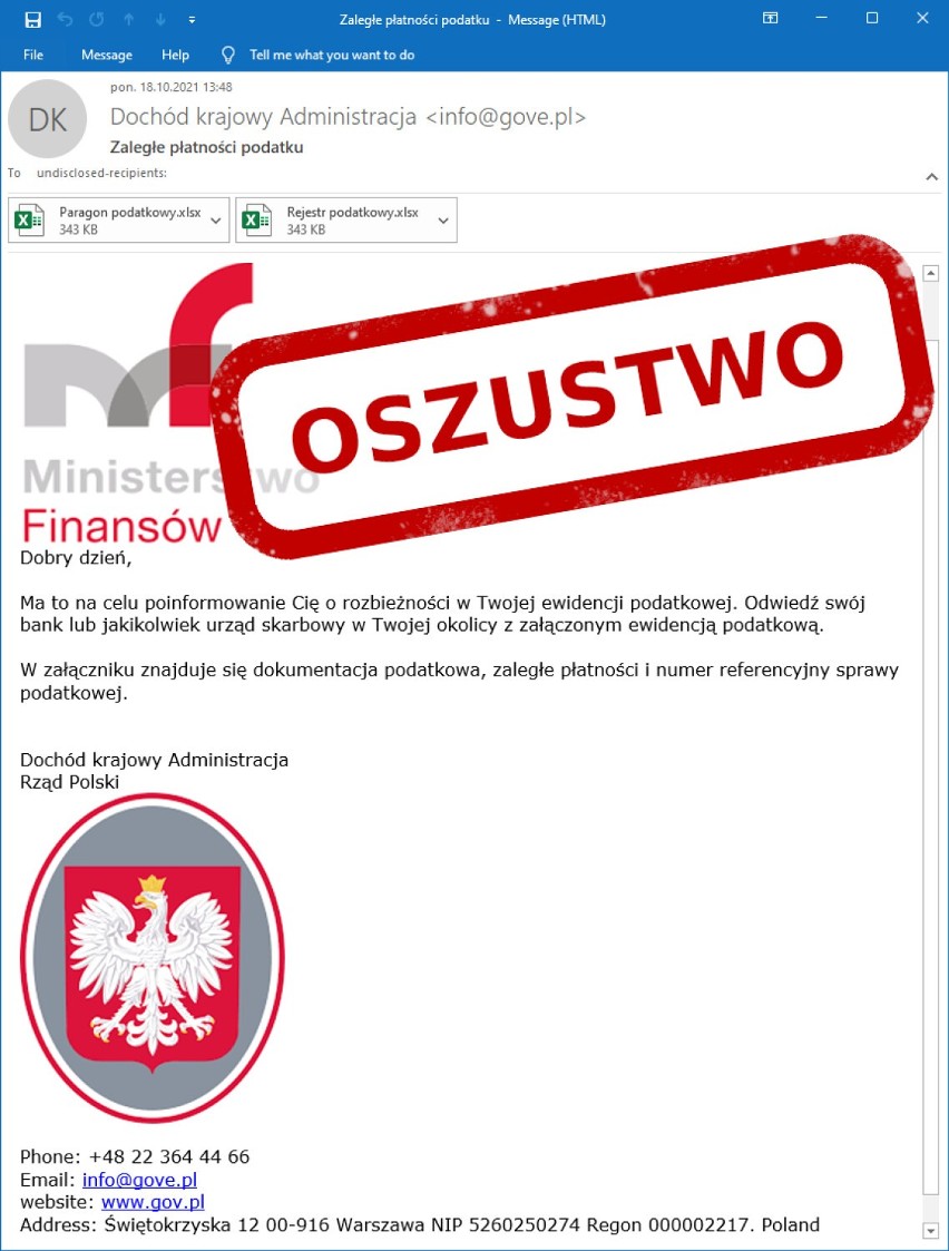 Uwaga na maile od oszustów. Straszą nas niezapłaconym podatkiem i podszywają się pod ministerstwo