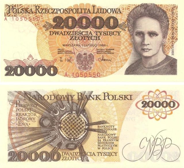 Stary banknot z Marią Skłodowską-Curie