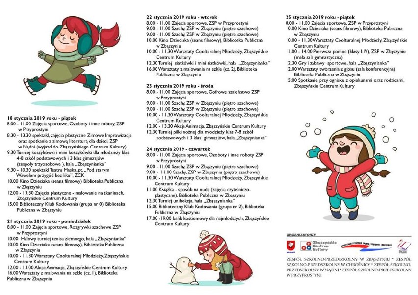 Ferie zimowe w gminie Zbąszyń, 14 - 25 stycznia 2019 - PROGRAM  