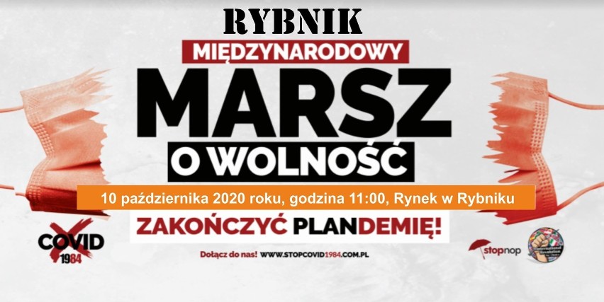 Protest antycovidowców w Rybniku: "Zakończyć PLANdemię". Marsz o wolność w sobotę w Rybniku