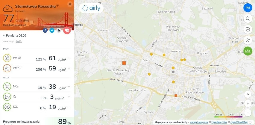 W tych miastach i powiatach województwa śląskiego czujniki...