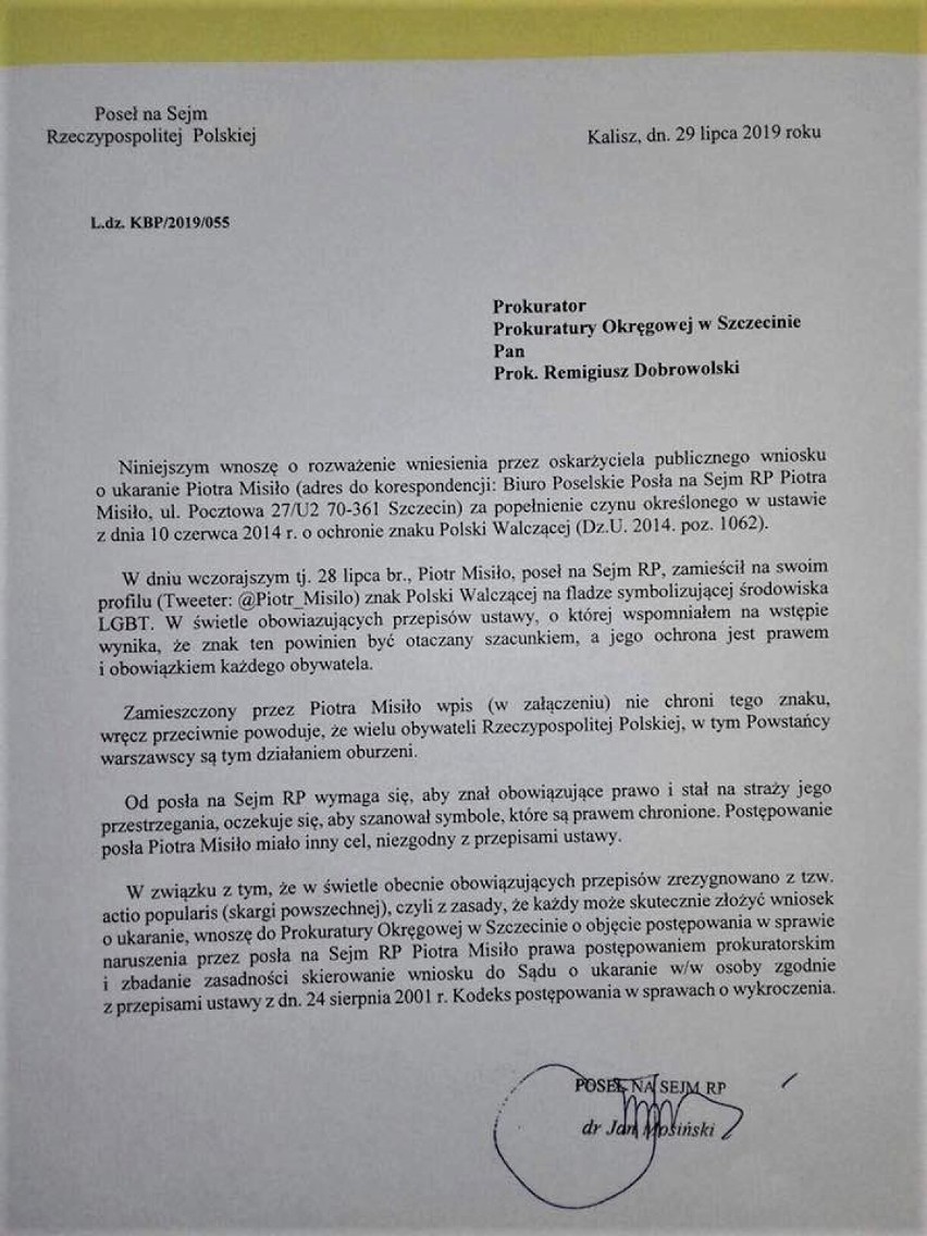 Jan Mosiński zawiadomił prokuraturę o popełnieniu...