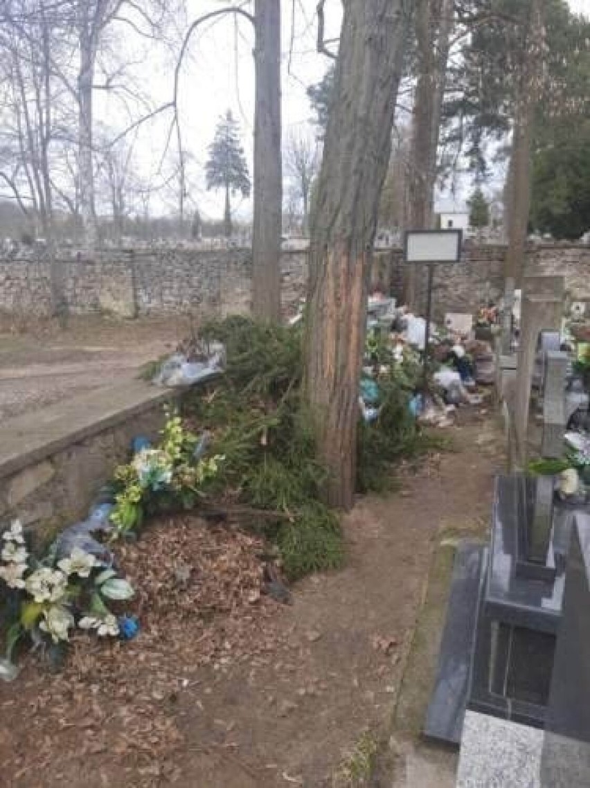 Góra śmieci na cmentarzu w Kielcach. Kto ma ją posprzątać? Zobacz zdjęcia