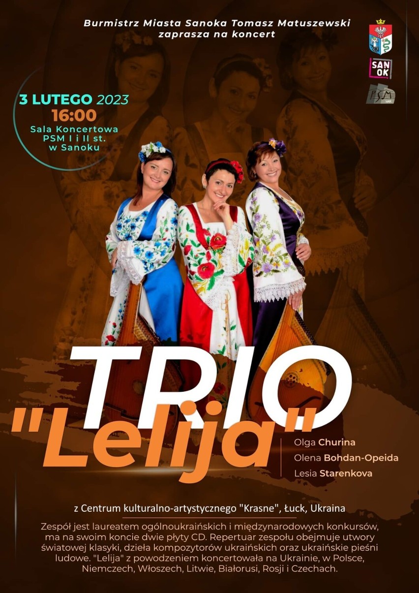 W Sanoku wystąpi „Trio Lelija” z Ukrainy. Na koncert zaprasza burmistrz Sanoka