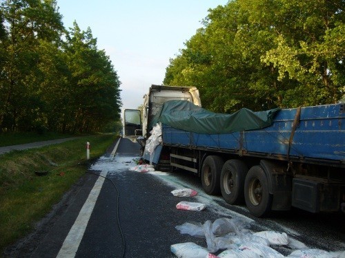 Leszno: Kolizja dwóch ciężarówek na drodze krajowej nr 5 [ZDJĘCIA]