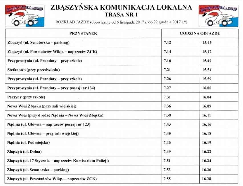 Zbąszyńska Komunikacja Lokalna - Rozkład jazdy