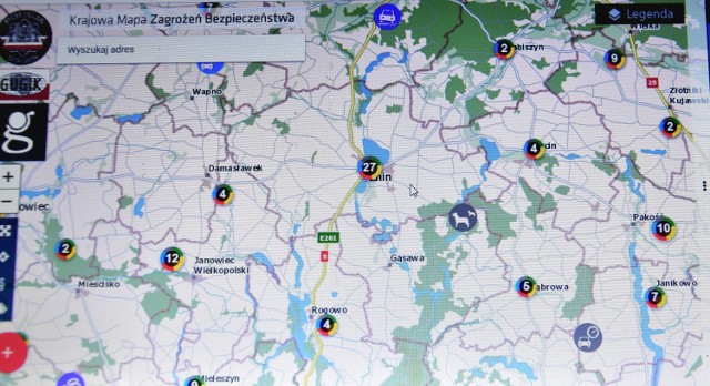 Tak prezentowała się Krajowa Mapa Zagrożeń Bezpieczeństwa w powiecie żnińskim, w czwartek 21 stycznia 2021 roku.