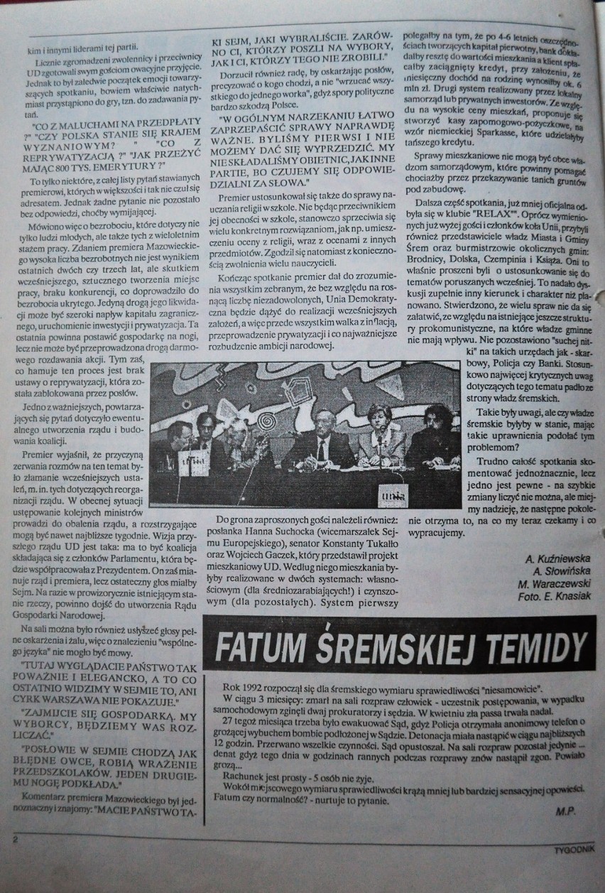 25-lecie "Tygodnika Śremskiego": pierwszy numer z 21 maja...