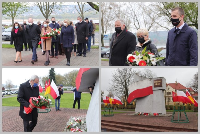 Złożenie kwiatów pod Pomnikiem Ludzi Pracy we Włocławku, 1 maja 2021 roku.