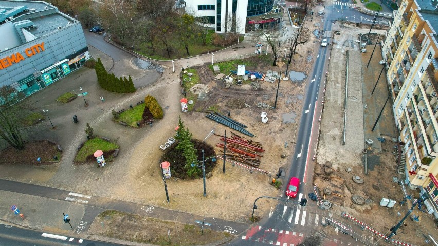 Prace budowlane na placu NOT, widok z drona