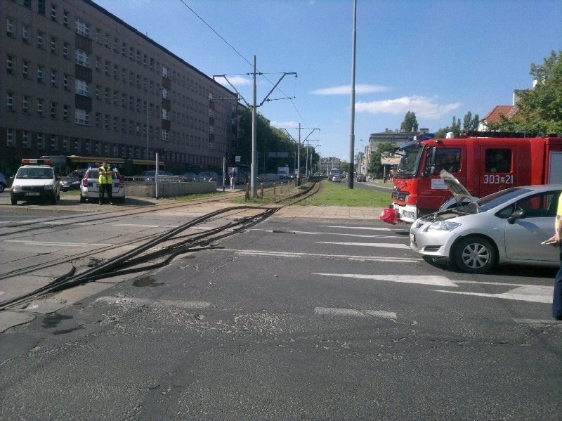Szyna tramwajowa wygięta na skrzyżowaniu ul. Żeromskiego i...