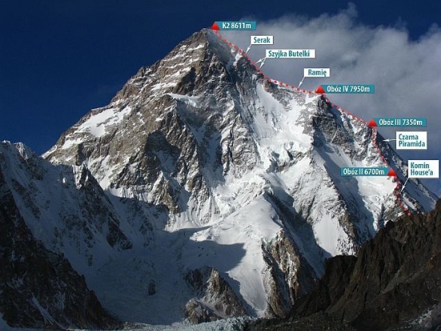 K2 z zaznaczoną trasą wyprawy