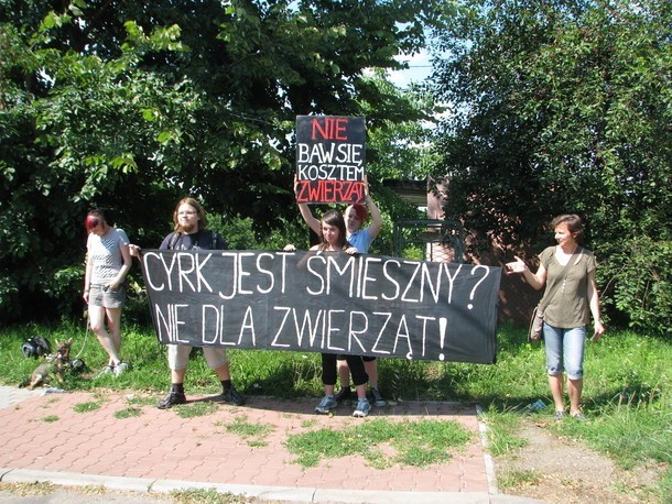 Protest przeciwko obecności Cyrku Korona w Tarnowskich Górach.