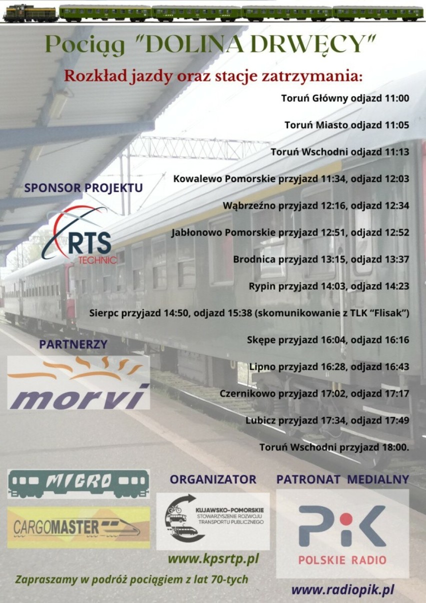 Toruń. W niedzielę wyrusza pociąg specjalny "Dolina Drwęcy". Jego pasażerowie wesprą WOŚP