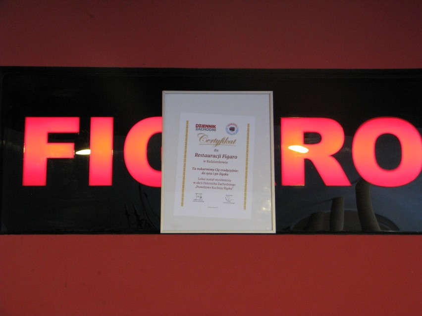 Certyfikat "Dziennika Zachodniego" dla restauracji "Figaro"
