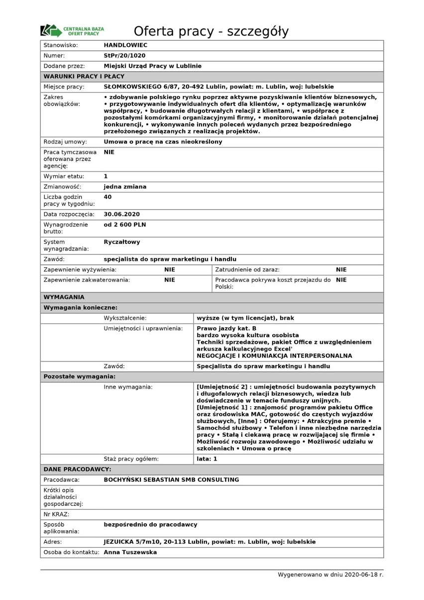 Oferty pracy w powiecie lubelskim. Sprawdź aktualne ogłoszenia (18 czerwca 2020)