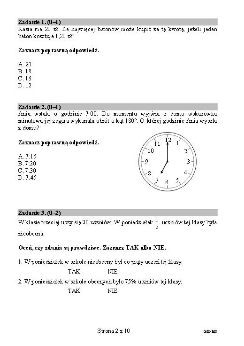 Egzamin gimnazjalny 2015 z CKE. Matematyka [ARKUSZE dla osób...