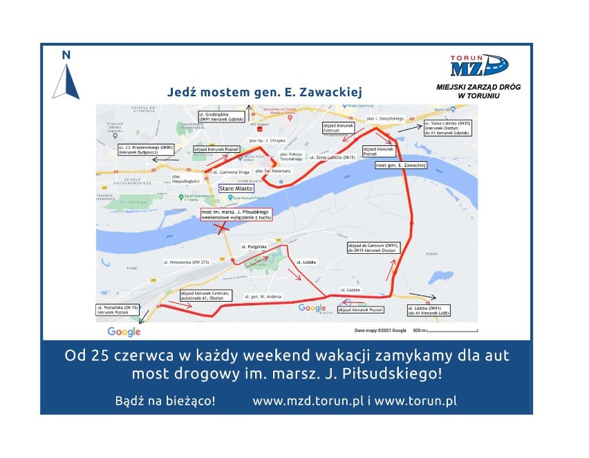 Zamknięty most w Toruniu. To trzeba wiedzieć [mapki, godziny, daty]