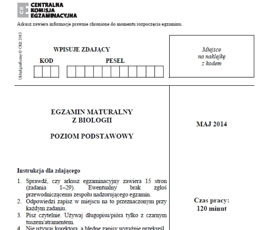 MATURA 2014  BIOLOGIA (P. PODSTAWOWY I ROZSZERZONY) - ARKUSZ...