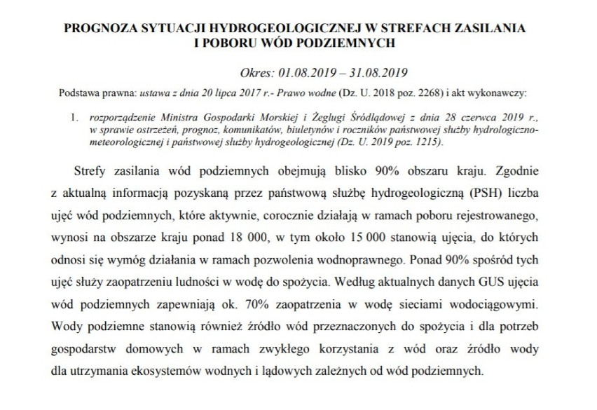 Prognoza hydrologiczna na sierpień 2019