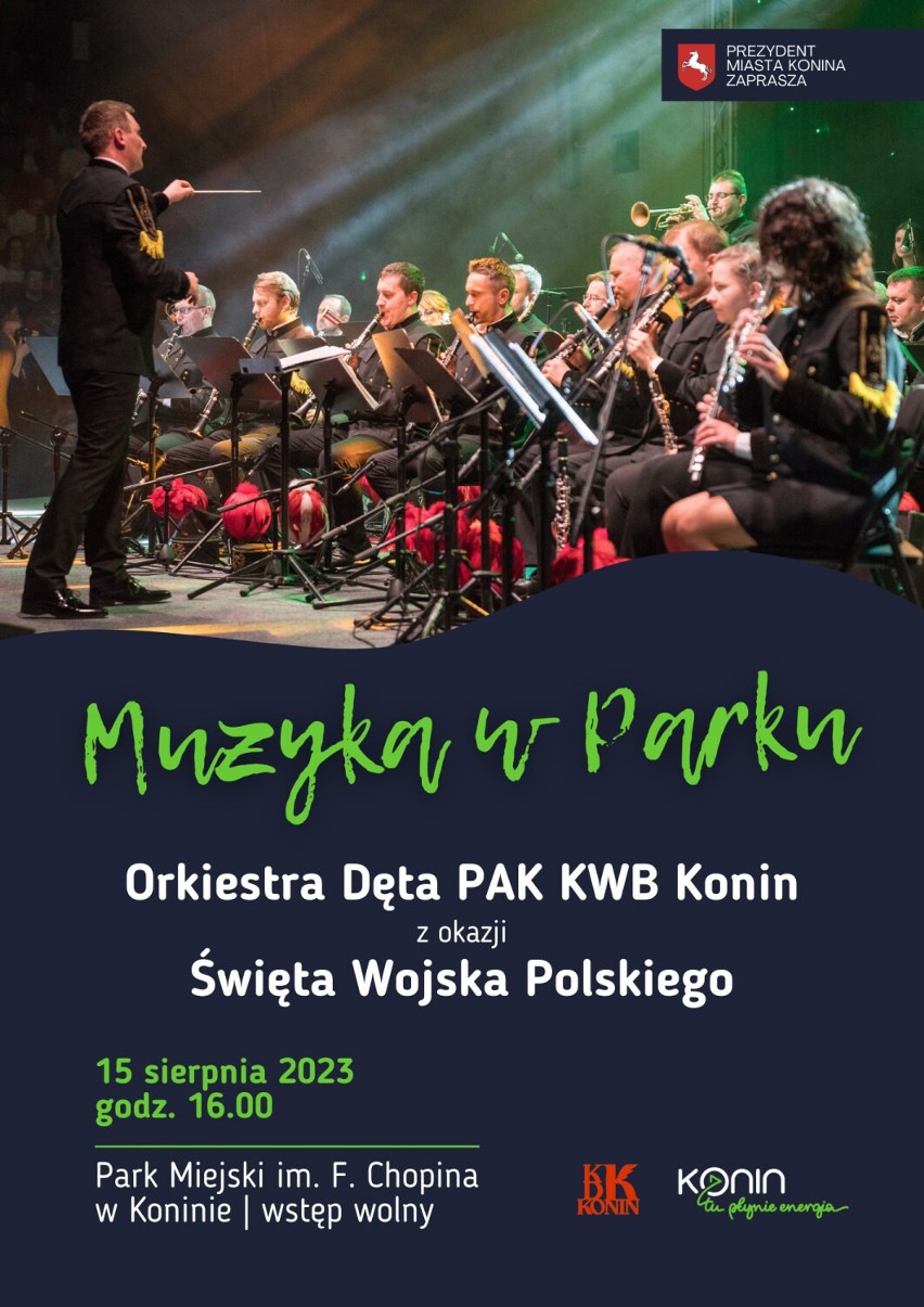 Orkiestry Dętej PAK KWB Konin zagra w Parku Chopina. Będzie patriotycznie i rozrywkowo z okazji Święta Wojska Polskiego