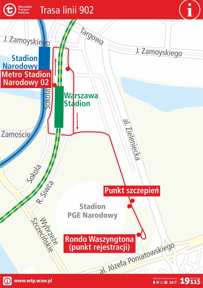 Warszawa uruchamia specjalną linię autobusową 902. Będzie przewozić seniorów do punktu szczepień na Stadionie Narodowym