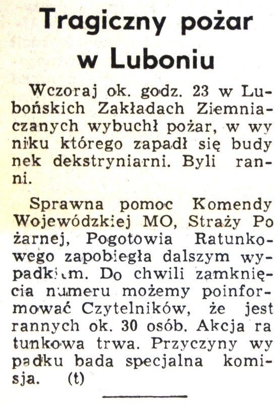 Katastrofa w Luboniu: W 1972 roku w Zakładach Przemysłu Ziemniaczanego zginęło 17 osób [ZDJĘCIA]