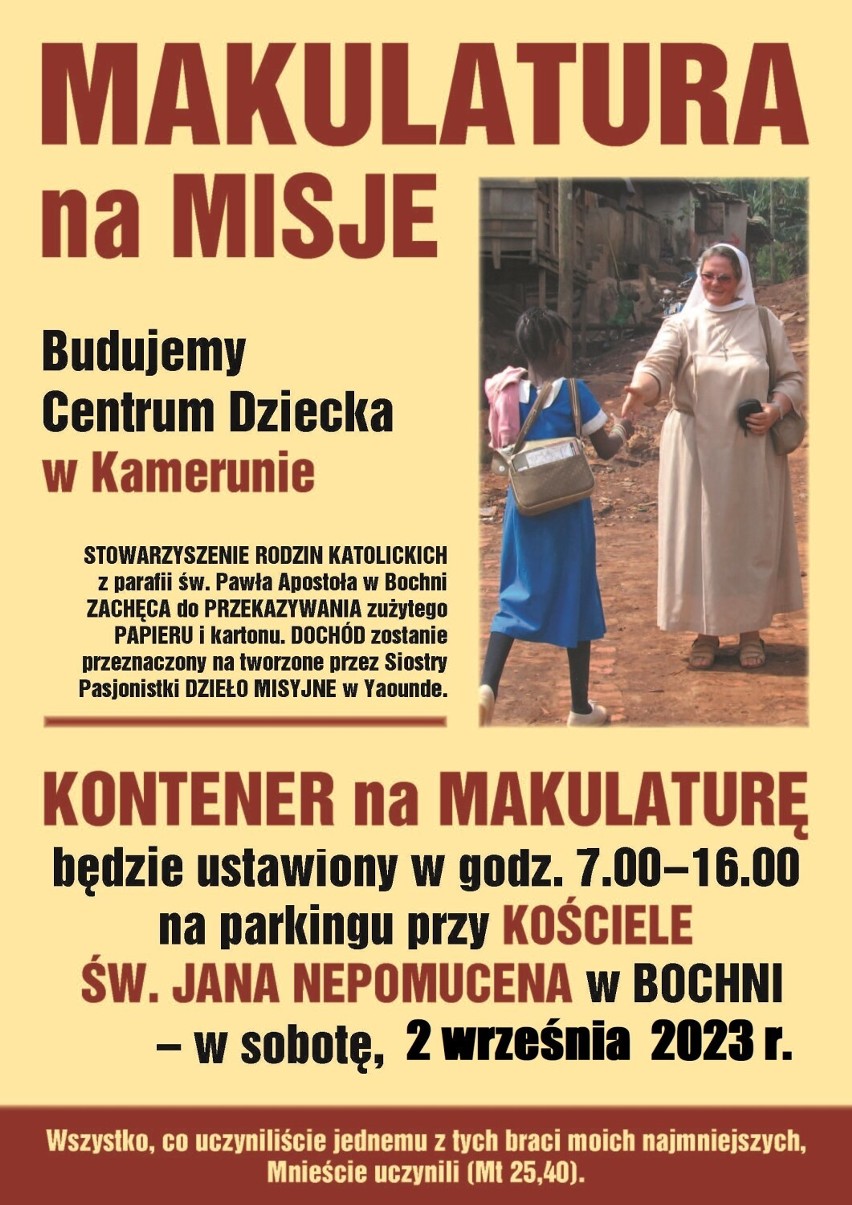 W sobotę w Bochni zbiórka makulatury dla Afryki. Zużyty papier i karton można oddać przy kościele św. Jana
