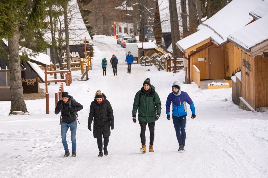 Tatry. Zaśnieżone szlaki przyciągnęły turystów. Wiele osób chciało poczuć pierwsze zimowe warunki w górach 