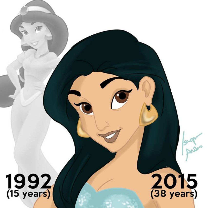 Pocahontas przed czterdziestką, Arielka już po. Zobacz, jak dziś wyglądałyby postacie Disneya