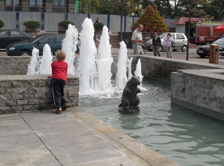 Dąbrowa Górnicza. W fontannie siedzi bóbr, symbol miasta