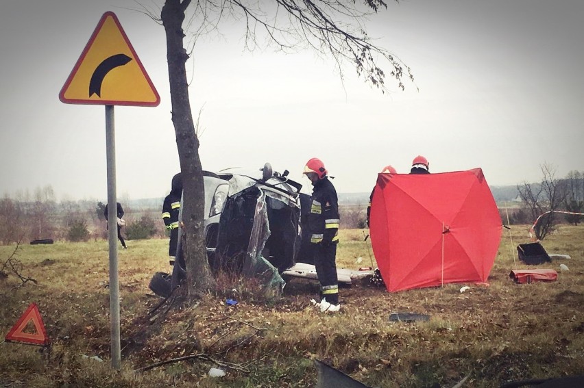 Śmiertelny wypadek w Klukach. BMW uderzyło w drzewo na łuku drogi 