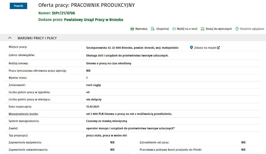 Najnowsze oferty pracy w powiecie brzeskim, 1.07.2021