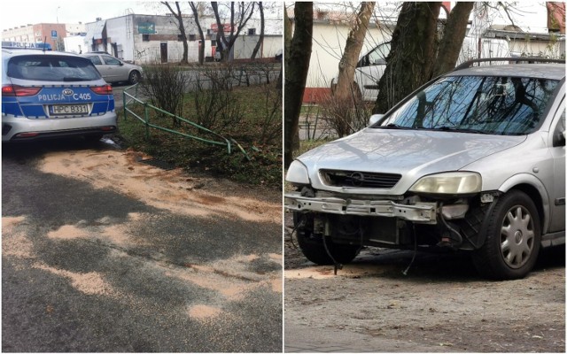 Opel uderzył w barierki na ulicy Pogodnej 3 we Włocławku