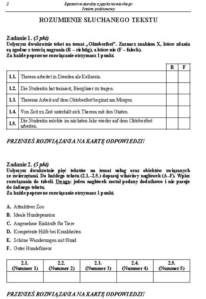 Matura 2014. Język niemiecki poziom podstawowy