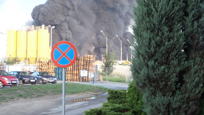 Pożar w Myszkowie. Płonie zakład recyklingu. Słupy czarnego dymu widać było z wielu kilometrów [ZDJĘCIA]