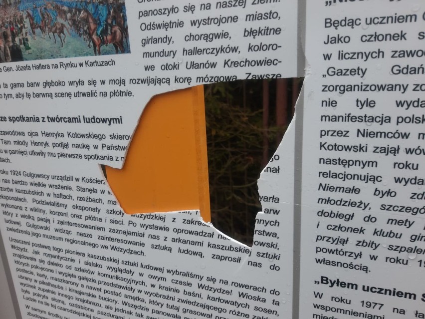 Policja zatrzymała 29-latka, który uszkodził tablicę w Parku im. H. Kotowskiego w Kartuzach