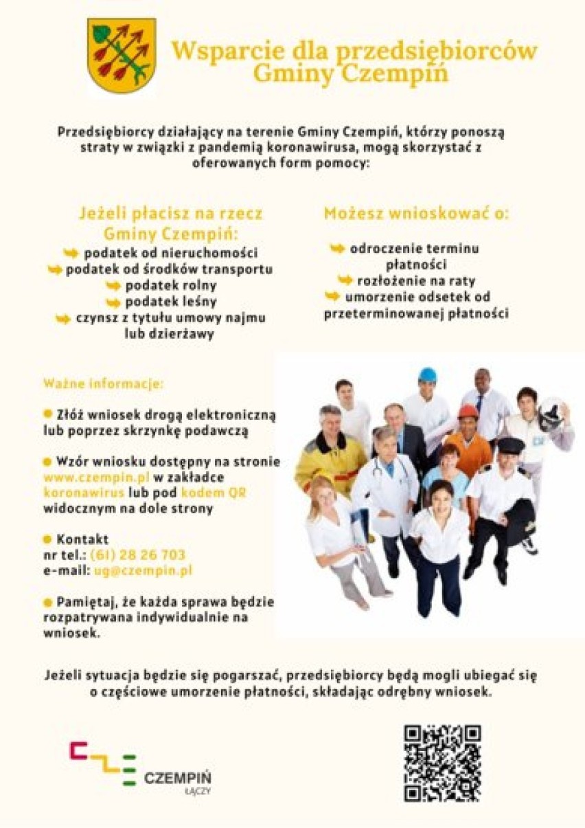 Plakat informujący o pomocy dla przedsiębiorców