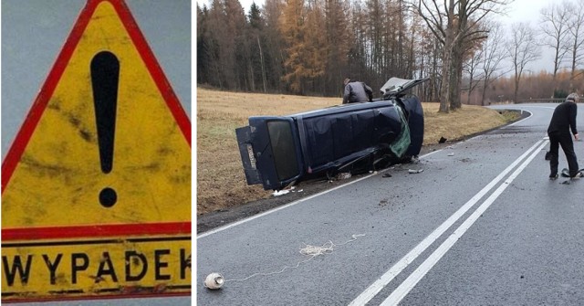 Wypadek na trasie Kłodzko - Złoty Stok. Volkswagen dachował. Ruch wahadłowy [film]