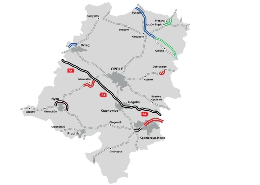 Obwodnica Praszki - mapa stanu budowy dróg krajowych w...
