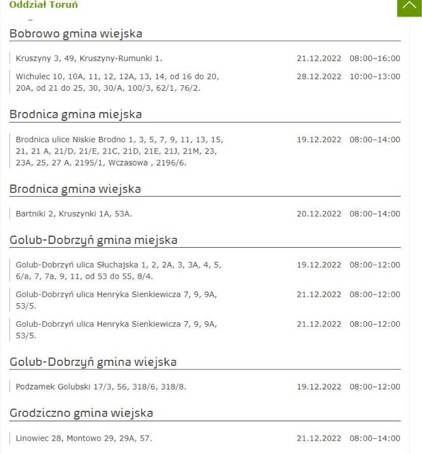 Tu nie będzie prądu w Kujawsko-Pomorskiem [miasta, gminy - 24.12.2022]