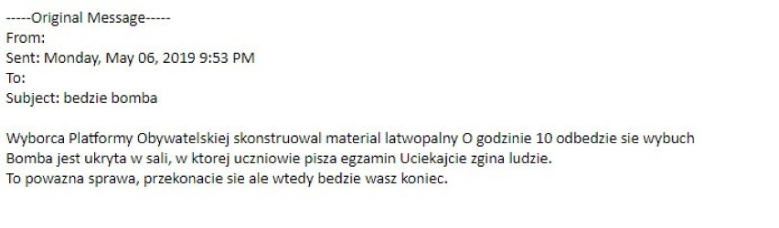 Mail o takiej treści został wysłany w poniedziałek, 6 maja.