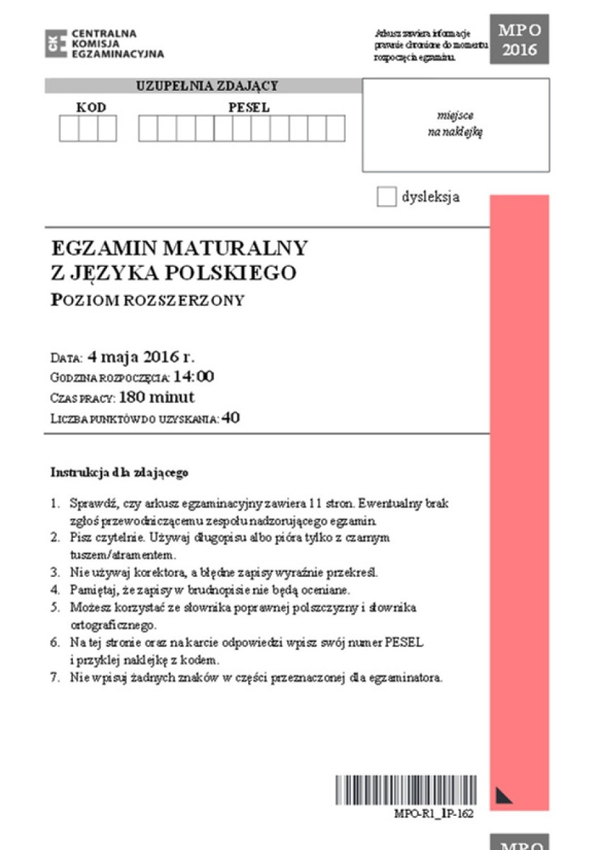 Matura 2016: POLSKI rozszerzony: mamy arkusz CKE. Co było? [TEMATY, PYTANIA]