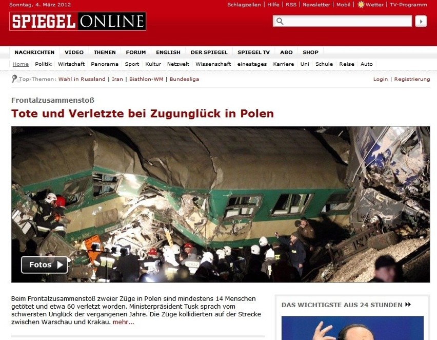 Wypadek kolejowy pod Zawierciem w zagranicznych mediach