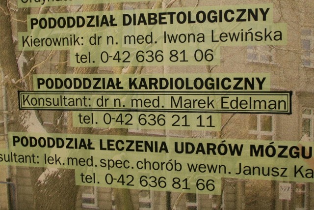 Tablica informacyjna szpitala im. Pirogowa w Łodzi.