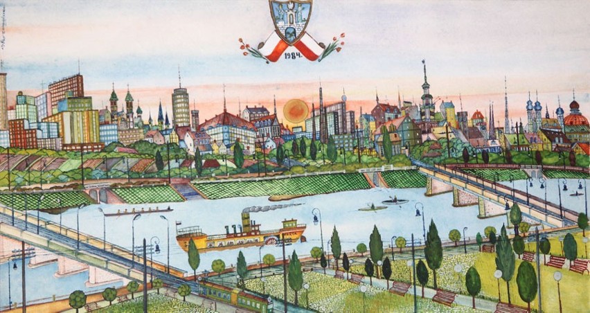 Zygmunt Warczygłowa "Panorama Poznania", akwarela - 1984